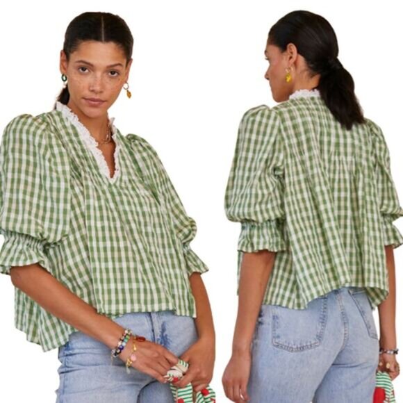 NEW Hunter Bell Pull Over Design High Neck Ruffled Mia Top Green Size: Small - Picture 7 of 7